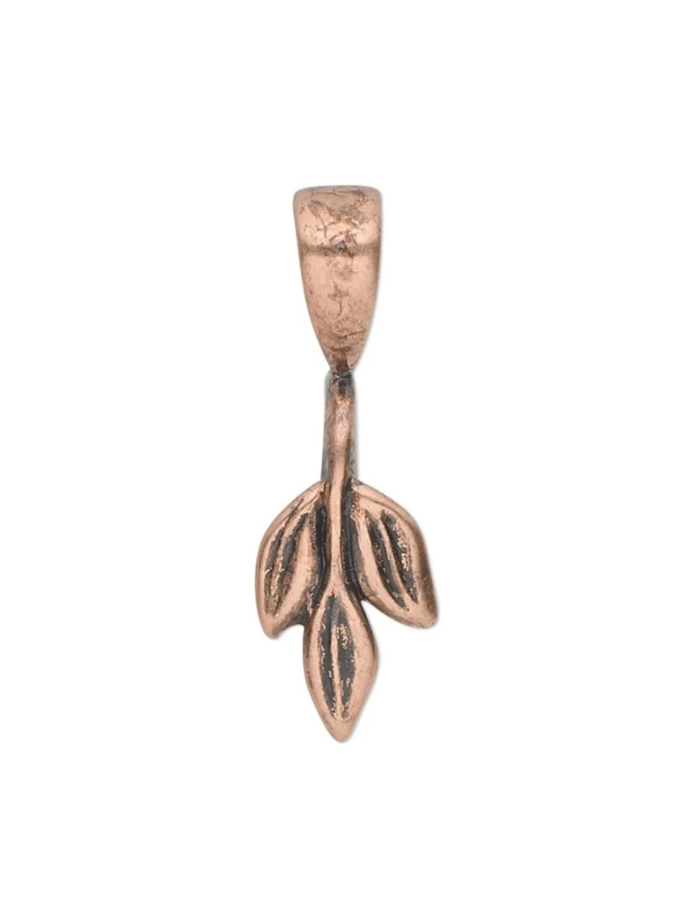 JBB Findings Israel Antique Copper Fancy Carved Leaves Necklace Pendant Bail